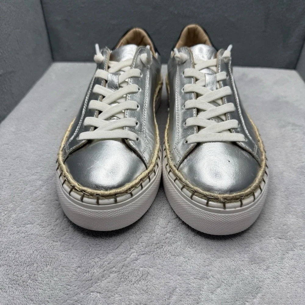 Diba True Women's 8 M Metallic Silver Leather Platform Sneakers Espadrille